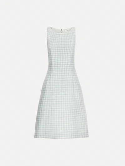 OSCAR DE LA RENTA CHECKED TWEED SLEEVELESS DRESS