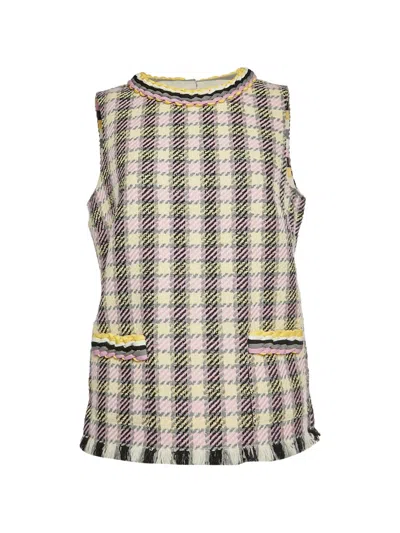 Pre-owned Oscar De La Renta Checked Tweed Sleeveless Top In Yellow