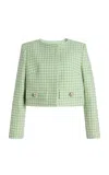 Oscar De La Renta Checked Wool Tweed Jacket In Green