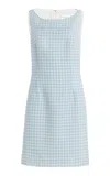 Oscar De La Renta Draped Checked Wool Tweed Mini Dress In Light Blue