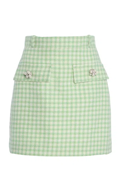 Oscar De La Renta Checked Wool Tweed Mini Skirt In Green