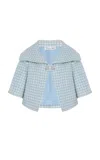 Oscar De La Renta Checked Wool Tweed Tailored Jacket In Light Blue
