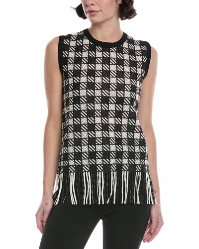 Oscar De La Renta Checkered Guipure Fringe Silk-blend Tank In Black