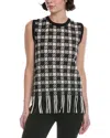Oscar De La Renta Checkered Guipure Fringe Silk-blend Tank In Black