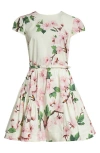 Oscar De La Renta Short-sleeve Cherry Blossom Poplin Mini Dress With Belt