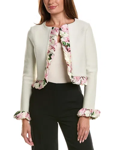 Oscar De La Renta Cherry Blossom Bubble Twist Trim Cardigan In Neutral