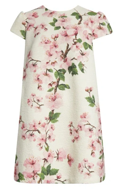 Oscar De La Renta Cherry Blossom Cap Sleeve Shift Dress In Pink/ivory