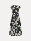 Oscar De La Renta Cherry Blossom Cotton Poplin Pleated Dress