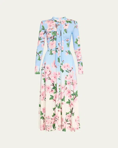 Oscar De La Renta Cherry Blossom Degrade Jersey Long-sleeve Maxi Dress