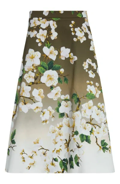 OSCAR DE LA RENTA OSCAR DE LA RENTA CHERRY BLOSSOM DÉGRADÉ POPLIN MIDI SKIRT