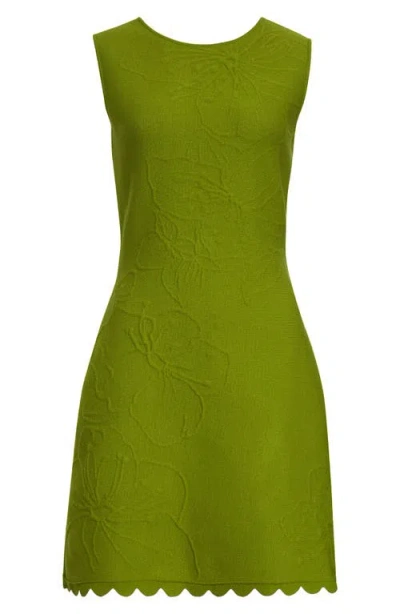 Oscar De La Renta Cherry Blossom Embossed Sleeveless Dress