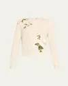 Oscar De La Renta Cherry Blossom Embroidered Crewneck Cardigan In Neutral