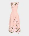 Oscar De La Renta Cherry Blossom Embroidered Faille Sleeveless Cocktail Dress In Pink
