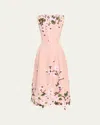 Oscar De La Renta Cherry Blossom Embroidered Faille Sleeveless Cocktail Dress In Pink