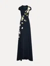 Oscar De La Renta Short Sleeve Embroidered Cherry Blossom Gown