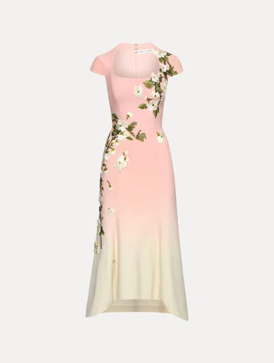OSCAR DE LA RENTA CHERRY BLOSSOM EMBROIDERED OMBR DRESS