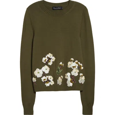 Oscar De La Renta Cherry Blossom Embroidered Virgin Wool Sweater