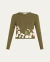 Oscar De La Renta Cherry Blossom Embroidered Wool Pullover