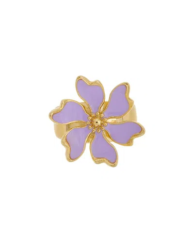 Oscar De La Renta Cherry Blossom Enameled Flower Ring In Transparent