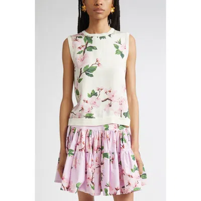 Oscar De La Renta Cherry Blossom Inset Sweater Tank