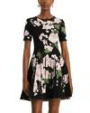 Oscar De La Renta Cherry Blossom Pleated Jacquard Dress In Navy/pink