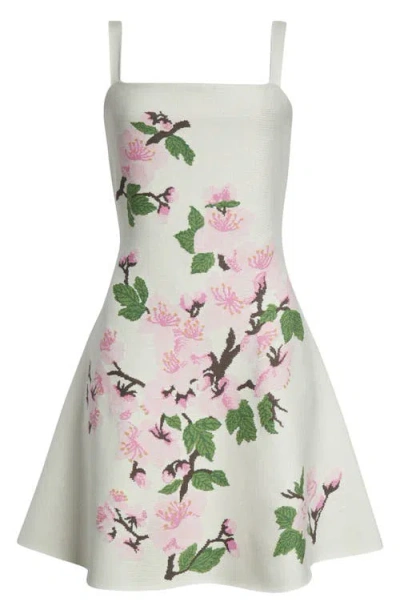 Oscar De La Renta Cherry Blossom Knit Fit-and-flare Mini Dress