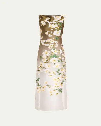 Oscar De La Renta Cherry Blossom Jacquard Ombre Dress In Multi