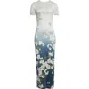 Oscar De La Renta Short Sleeve Cherry Blossom Jersey Dress