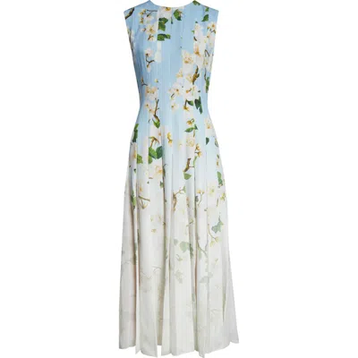 Oscar De La Renta Cherry Blossom Ombré Sleeveless Cady & Chiffon Dress