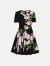 Oscar De La Renta Cherry Blossom Pleated Jacquard Dress In Multi
