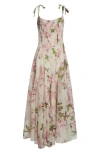 Oscar De La Renta Cherry Blossom Print Pleated Organza