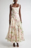 Oscar De La Renta Cherry Blossom Print Pleated Organza