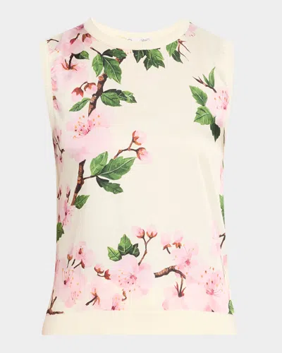OSCAR DE LA RENTA CHERRY BLOSSOM SILK INSERT TANK TOP