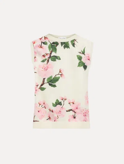 Oscar De La Renta Cherry Blossom Silk Inset Tank