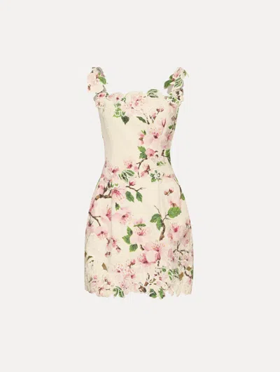 Oscar De La Renta Cherry Blossom Tweed Sleeveless Dress