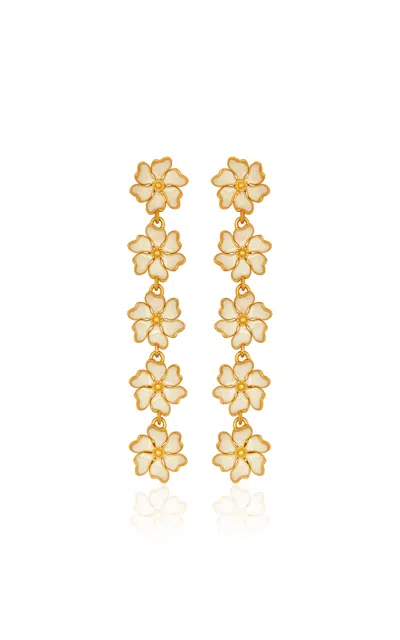 Oscar De La Renta Cherry Blossoms 5 Drop Clip-on Earrings In Gold