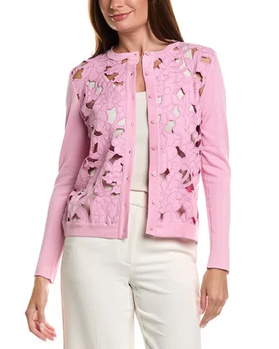 Oscar De La Renta Cherry Blossoms Guipure Insert Silk-blend Cardigan In Multi