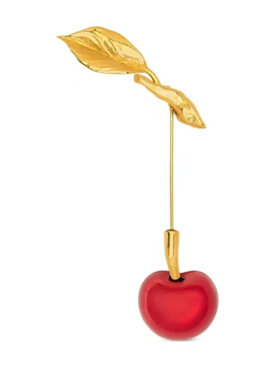 Oscar De La Renta Cherry Brooch In Gold