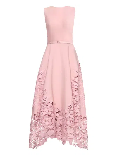 Oscar De La Renta Cherry Guipure Lace Midi Dress In Pink