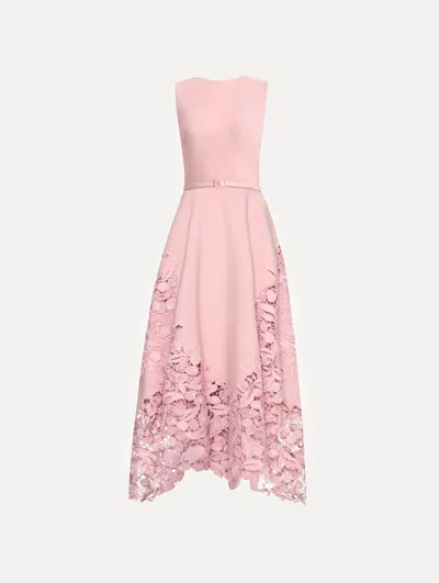 Oscar De La Renta Cherry Guipure Lace Midi Dress