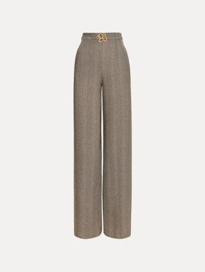 Oscar De La Renta Chevron Pattern Wool Trousers In Gray