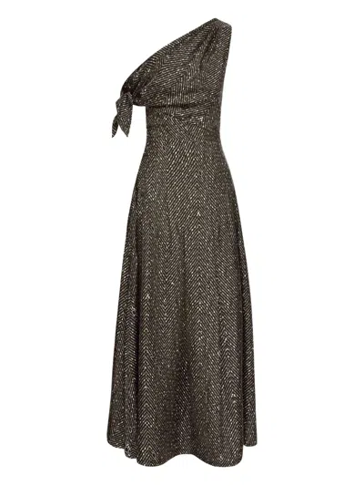 Oscar De La Renta Chevron-pattern Silk Twill Dress In Multi