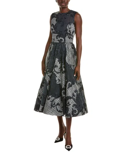 Oscar De La Renta Chevron Scroll Fil Coupe Silk-blend Midi Dress In Black