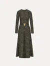 Oscar De La Renta Chevron Wool Dress In Black
