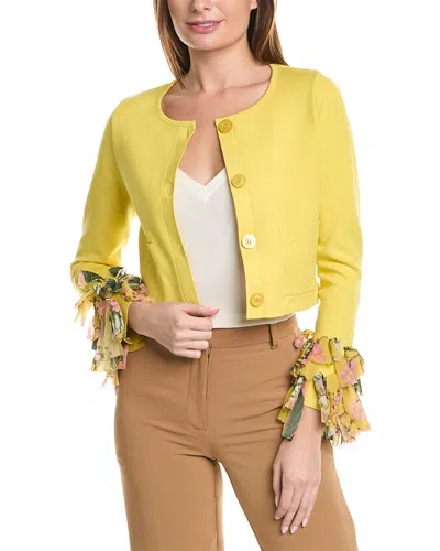 Oscar De La Renta Chiffon Bow Cardigan In Yellow