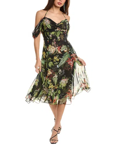 Oscar De La Renta Floral Print Halter Silk Dress In Blue