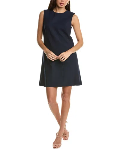 Oscar De La Renta Chiffon Tie-back Silk-trim Wool-blend Shift Dress In Blue 