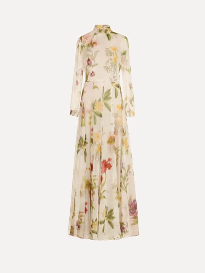 Oscar De La Renta Chin Dominican Mixed-floral Chiffon Gown In Neutral