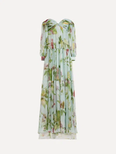 Oscar De La Renta Chin Dominican Mixed-floral Chiffon Sweetheart Gown In Multi