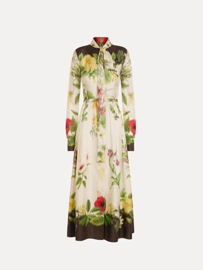 Oscar De La Renta Hibiscus-print Silk Neck-scarf Midi Dress With Belt In Multi
